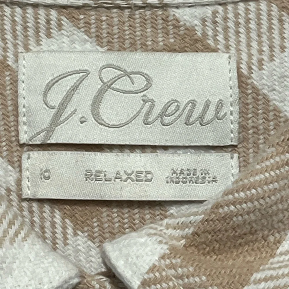 J. Crew Tan Checkered Pearl Snap Cotton Women's Button Down Shacket Shirt